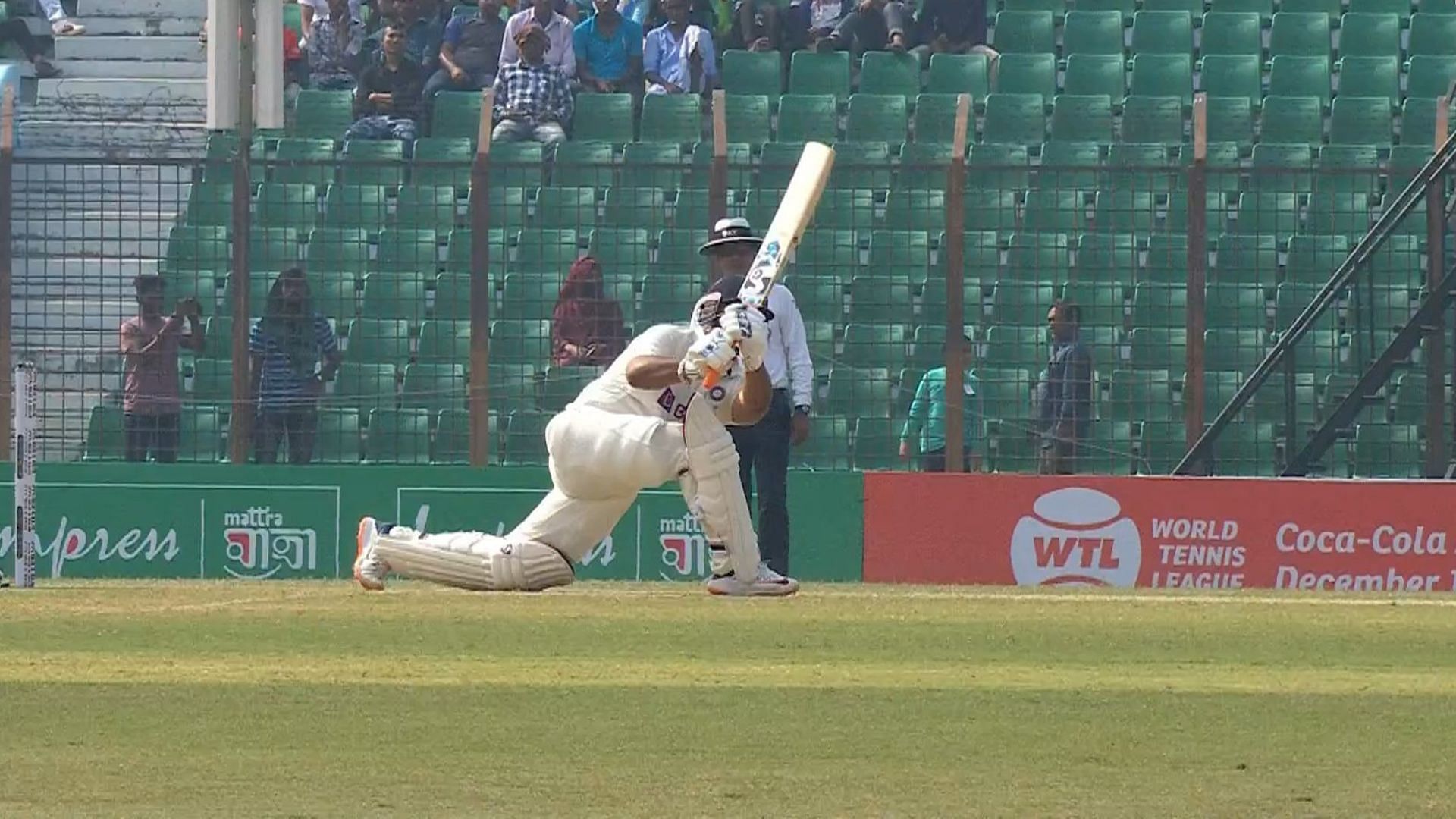 Rishabh Pant smashed Mehidy Hasan over mid wicket to reach the milestone of 50 sixes in Tests. (P.C.:Twitter)