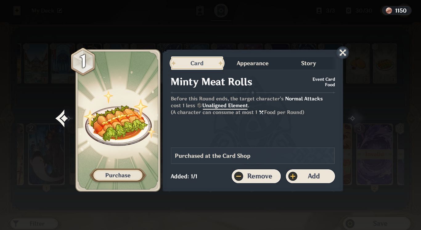 Minty Meat Rolls Action Card (Image via HoYoverse)