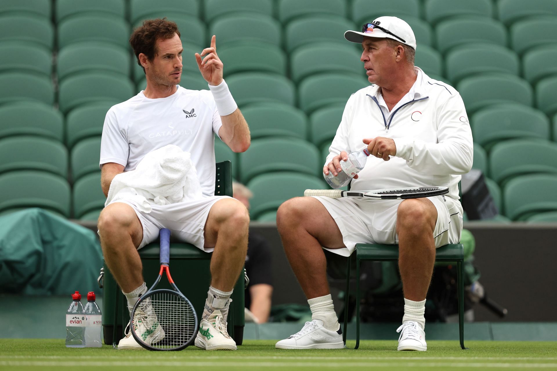 Andy Murray and Ivan Lendl during a training session ahead of The Championships - Wimbledon 2022.