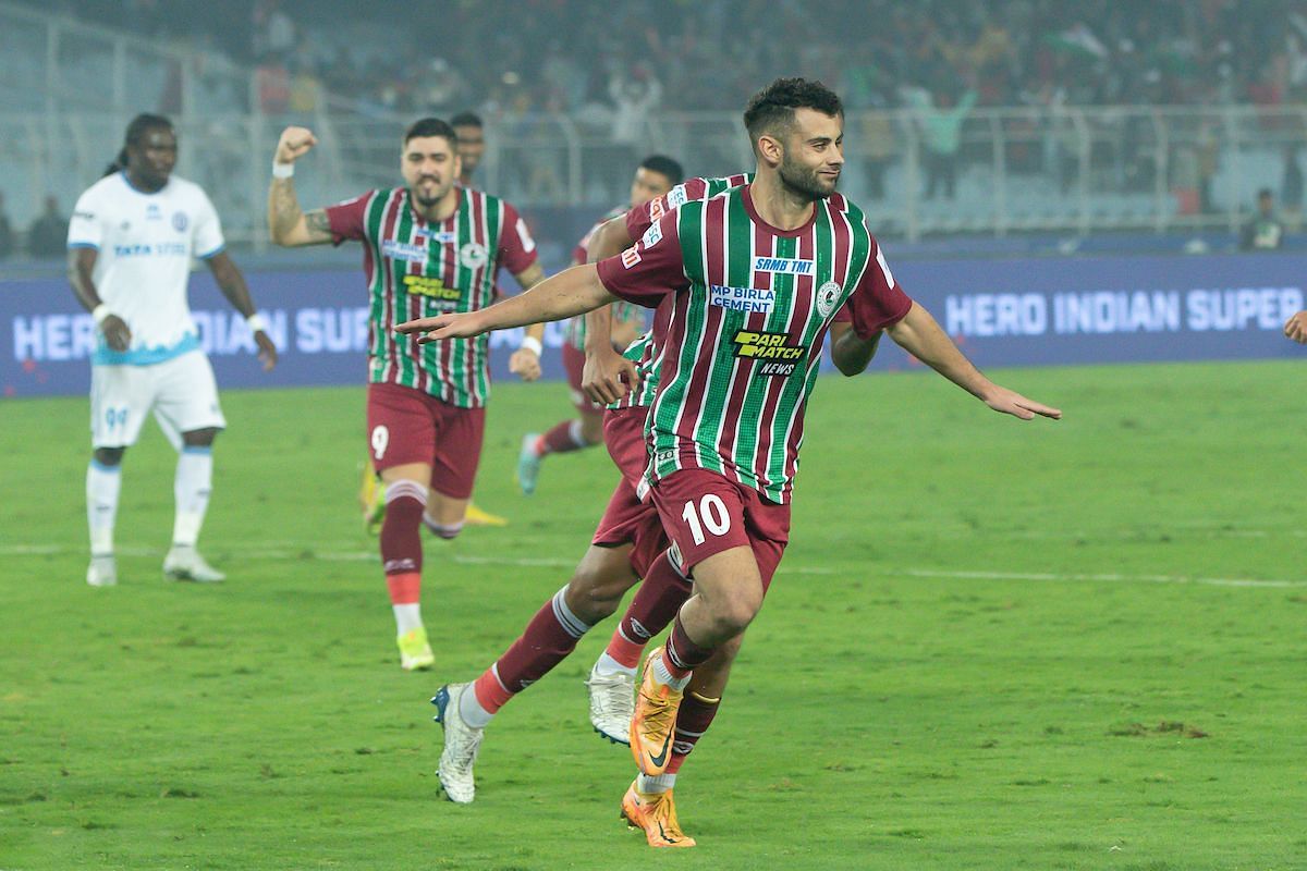 Hugo Boumous celebrates scoring ATKMB