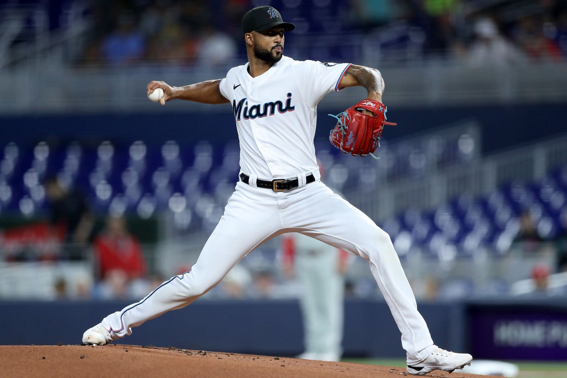 Sandy Alcantara of the Miami Marlins delivers a pitch.