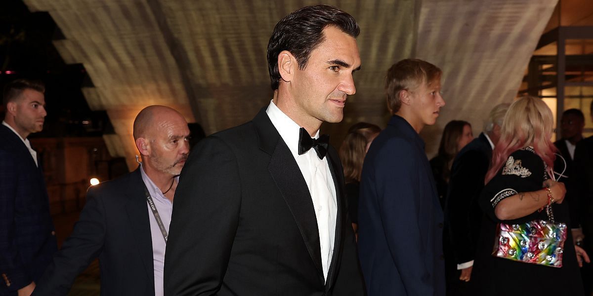 Roger Federer makes surprise appearance at Mo&euml;t &amp; Chandon gala with his mother and friend Marco Chiudinelli