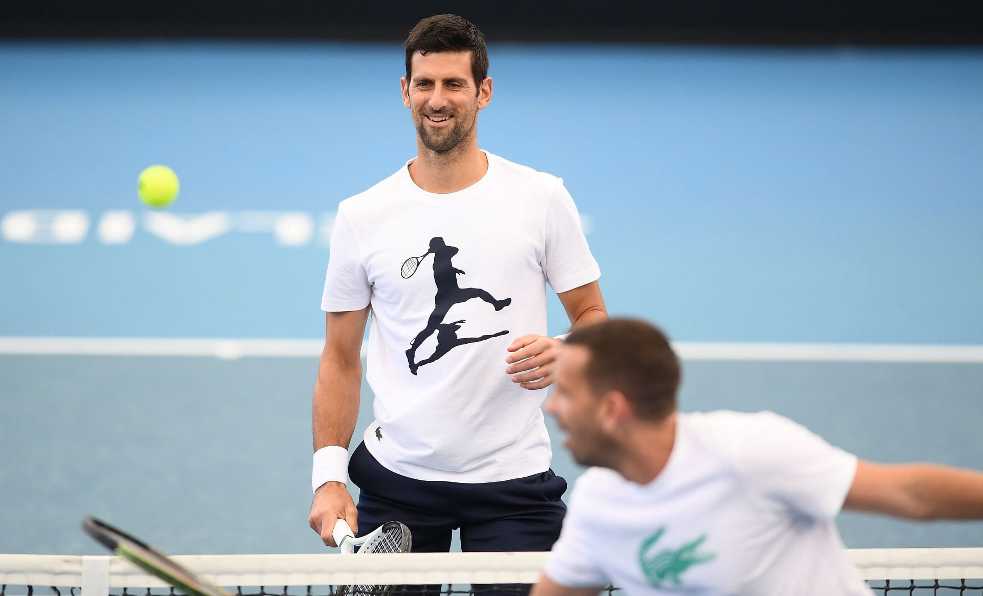 Novak Djokovic during his first practice session in Adelaide