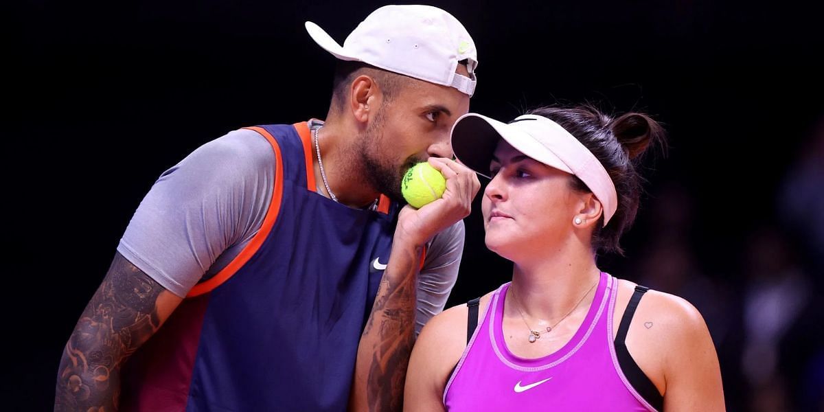 Nick Kyrgios pictured with Bianca Andreescu at the World Tennis League.