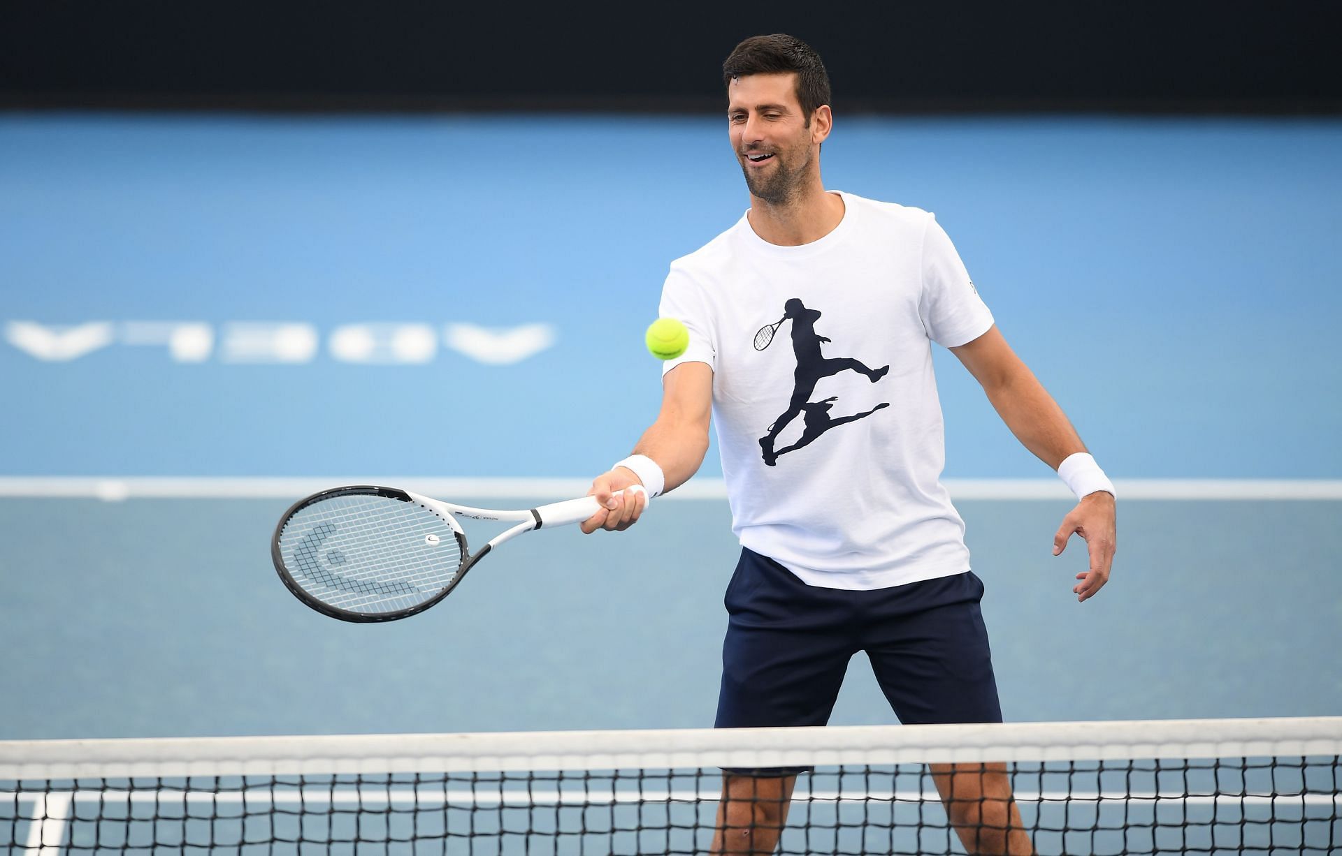 Novak Djokovic practicing ahead of the Adelaide International