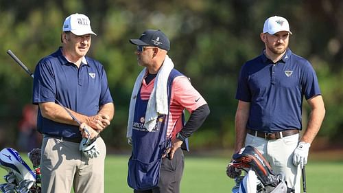 Nick Faldo with his son Matt at the PNC Championship (Image via Getty)