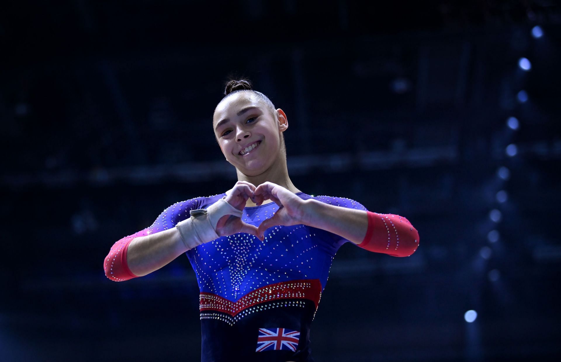 Jessica Gadirova of Team Great Britain reacts during the Women&#039;s Floor Final of the FIG Artistic Gymnastics World Championships 2022