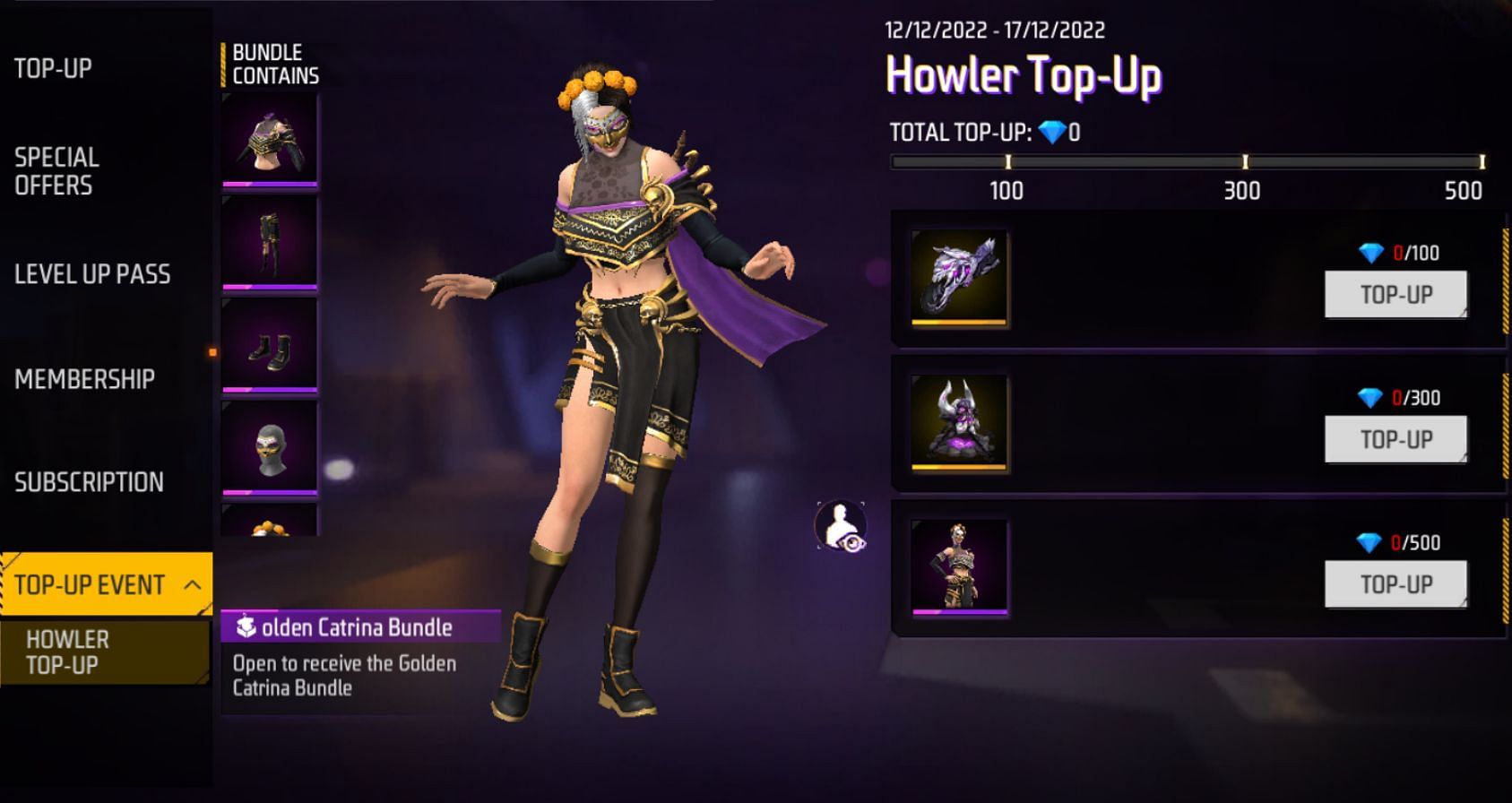 Access the Howler Top-Up via the Top-Up Event tab in the diamond section (Image via Garena)