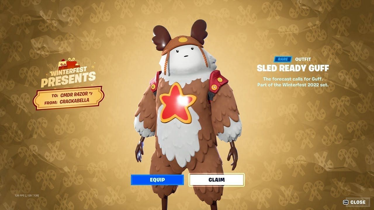 Sled Ready Guff is the final outfit of Fortnite WinterFest 2022 (Image via Epic Games)