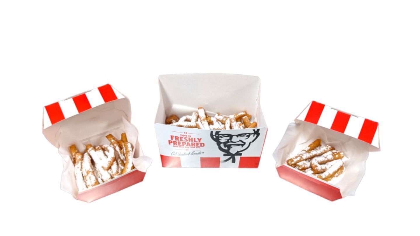 promotional image for the three serving options of Funnel Fries (Image via KFC)