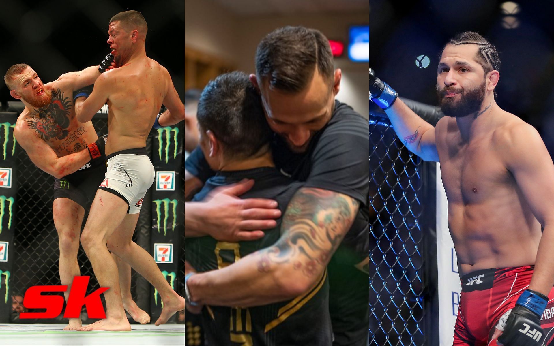 Conor McGregor vs. Nate Diaz (left), James Krause with Brandon Moreno (center - via @theassassinbaby on IG), Jorge Masvidal (right)
