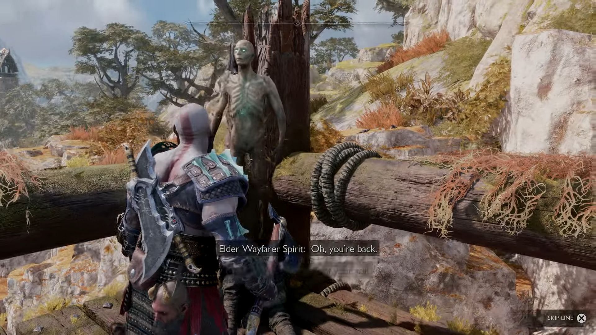 Kratos speaks with the ghost of the father in God of War Ragnarok, triggering the start of the quest (Image via YouTube/RetroGAMEz)