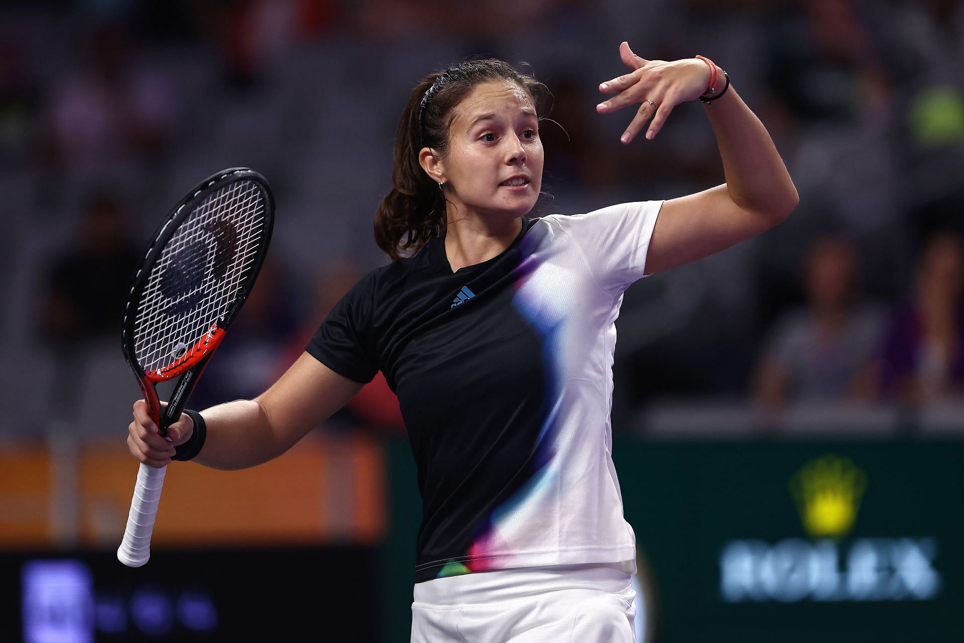 Daria Kasatkina reacts against Caroline Garcia at the 2022 WTA Finals