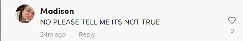 A comment expressing shock over Ali&#039;s death (Image via TikTok/ @Madison)