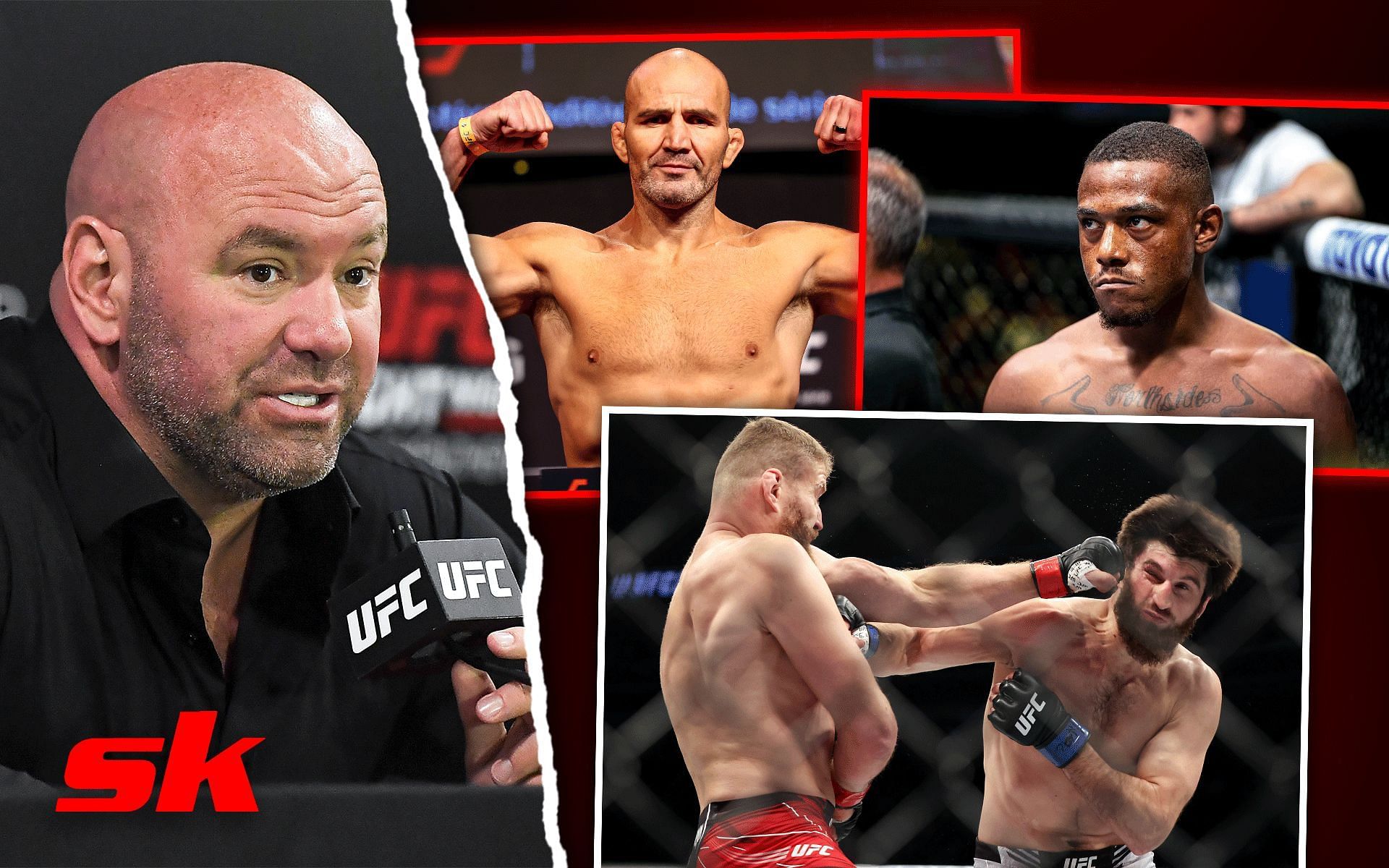 Dana White (Left), Glover Teixeira and Jamahal Hill (Top), Jan Blachowicz vs. Magomed Ankalaev (Bottom) [Image courtesy: Getty and @sweet_dreams_jhill on Instagram]