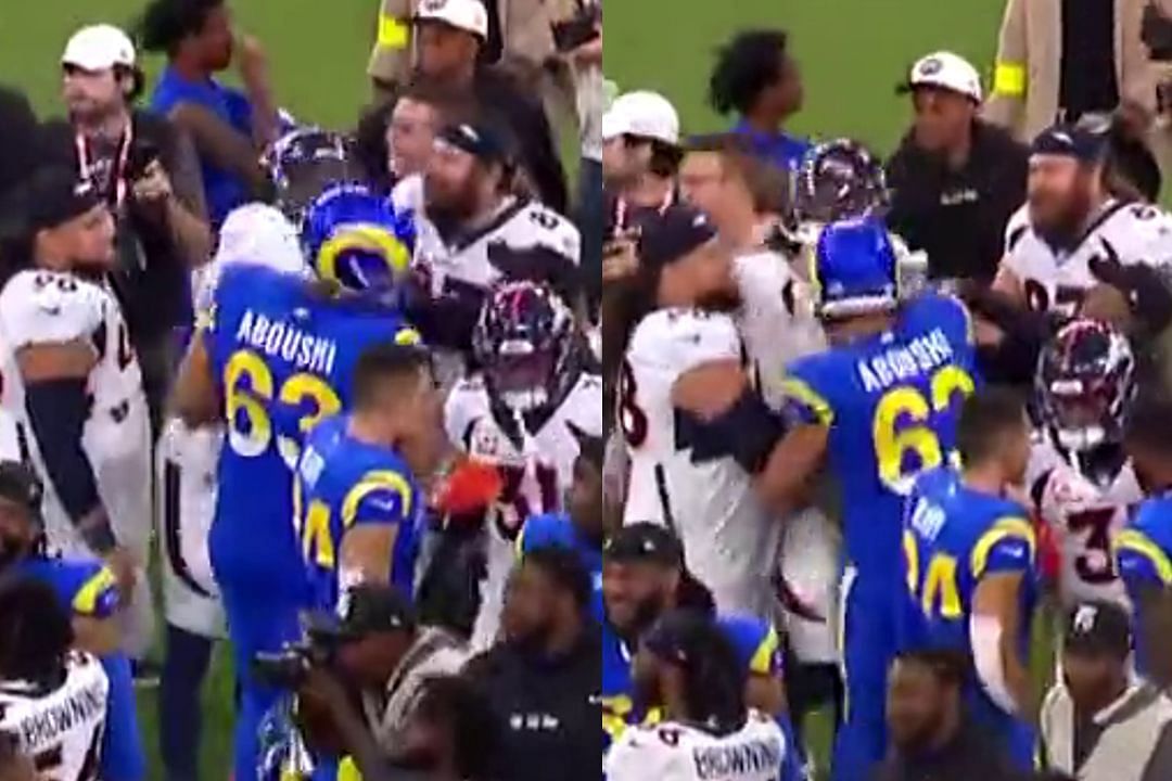 Broncos and Rams players fight post-game | Image Credit: NFL on CBS
