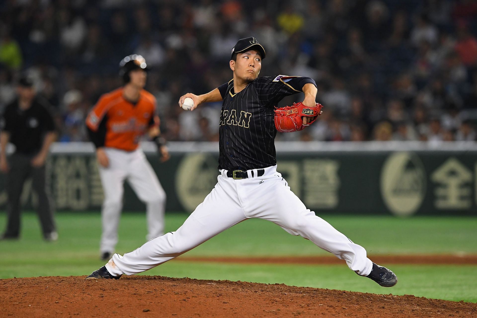 Pitcher Kohdai Senga throws during the international friendly match between Netherlands and Japan at the Tokyo Dome
