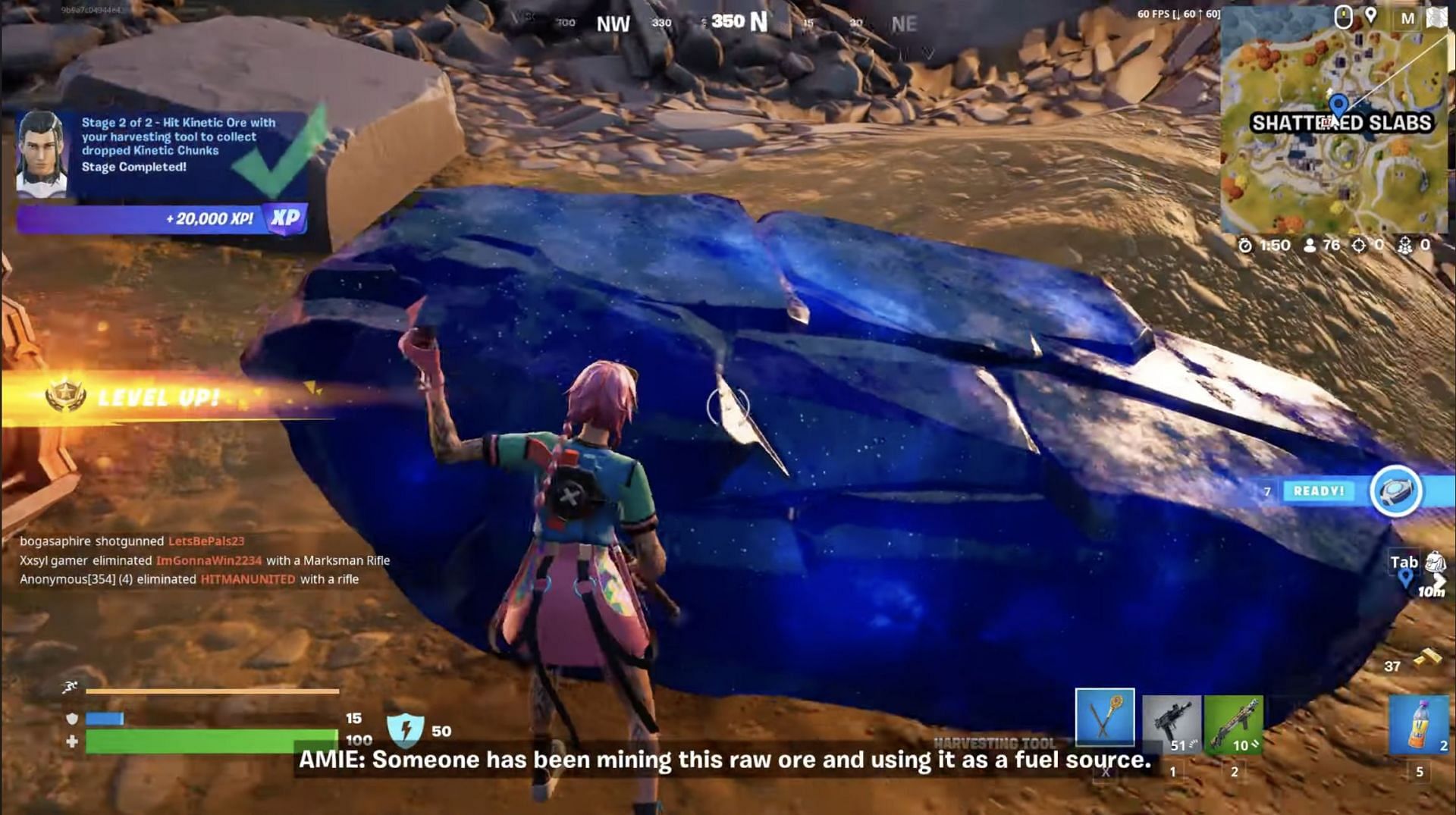 Kinetic Ore is bluish-purple in color (Image via Bodil40 on YouTube)
