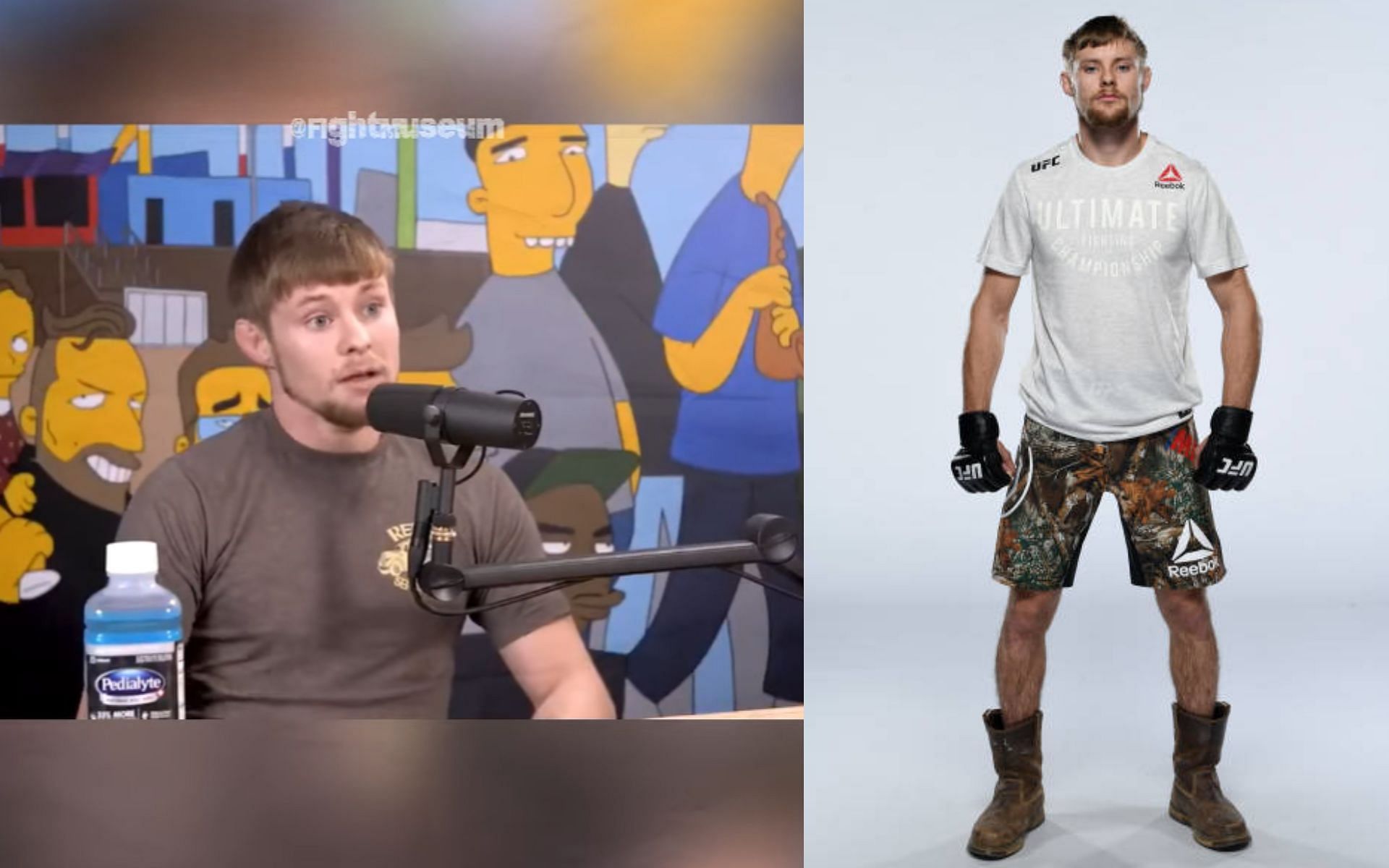 Bryce Mitchell and Theo Von (left) [Image courtesy: @fightmuseum on Instagram] and Bryce Mitchell with boots on (right) 