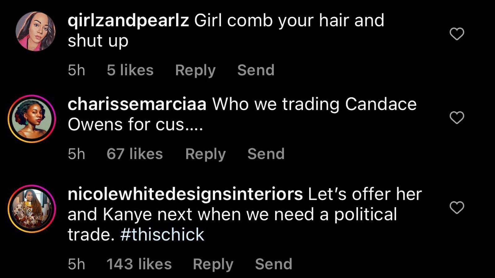 Instagram user criticizing Candace Owens.