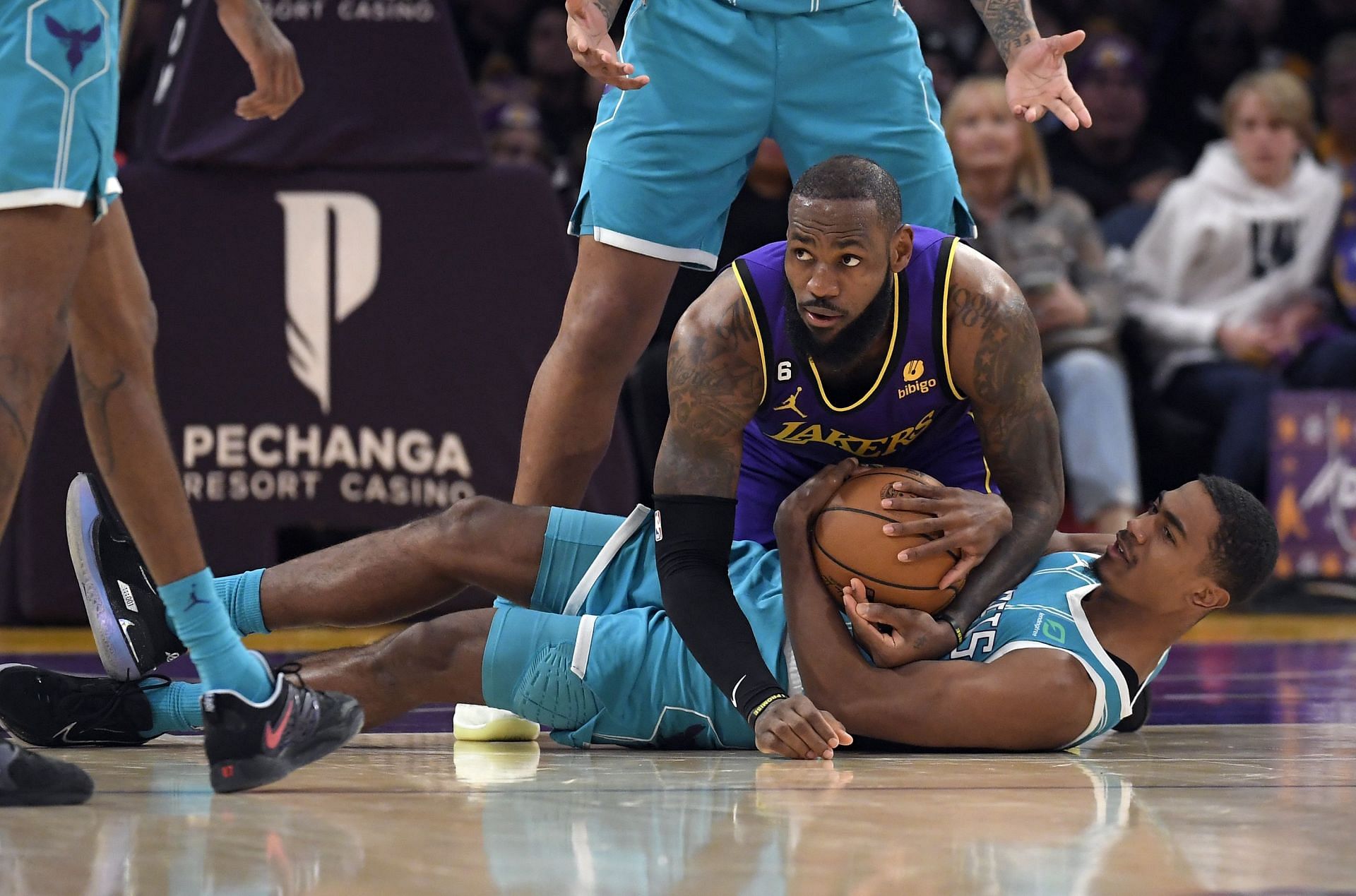LeBron James of the LA Lakers against the Charlotte Hornets