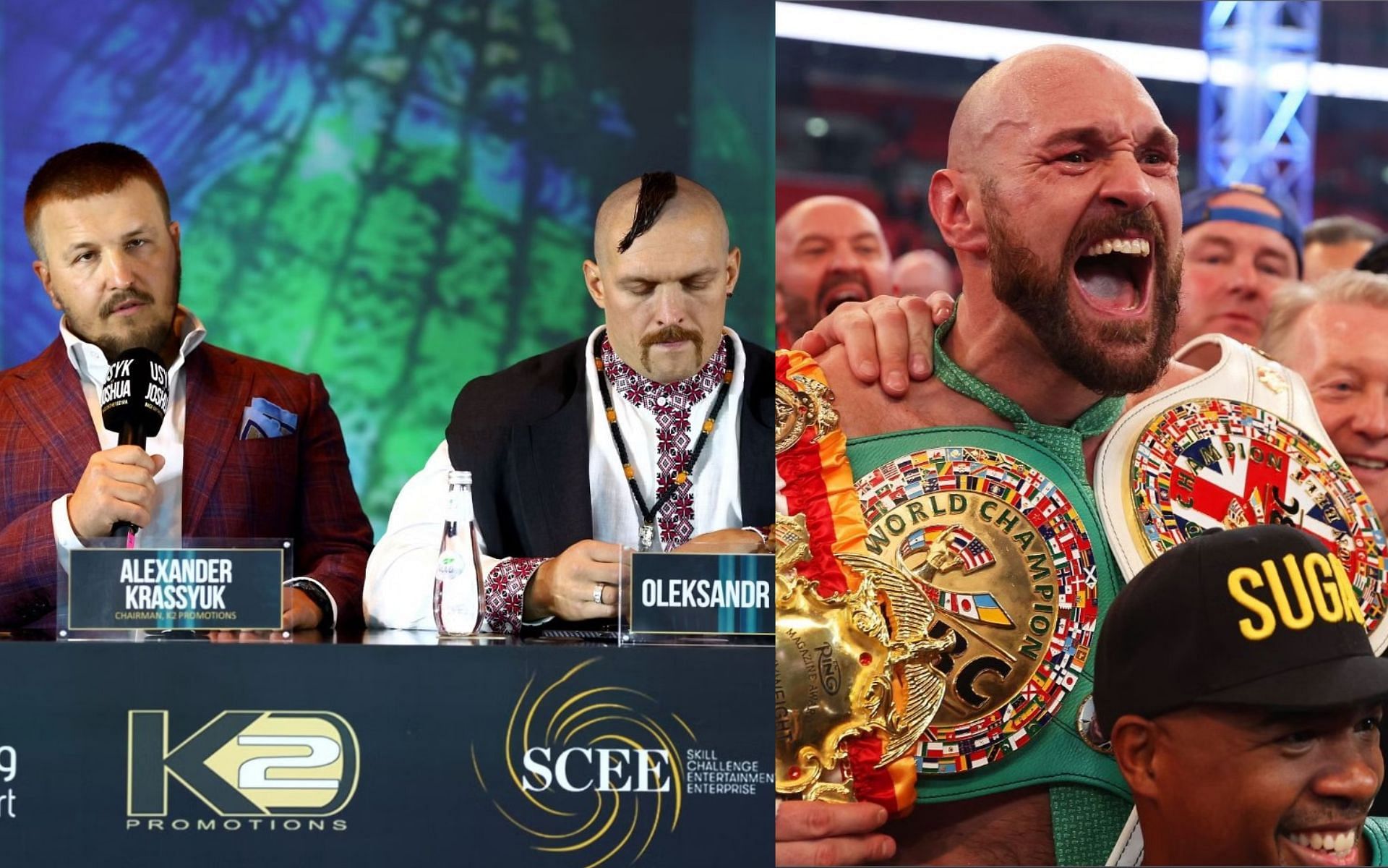 Alex Krassyuk and Oleksandr Usyk (Left) and Tyson Fury (Right) (Image Credits; Getty Images)