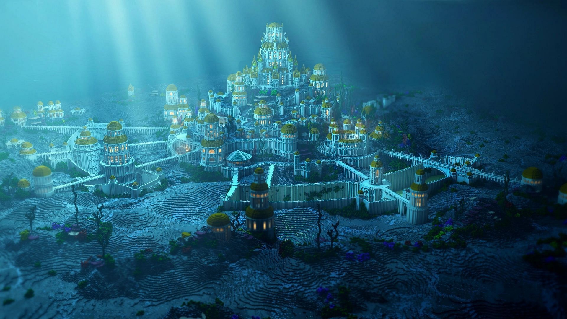 Atlantis is a popular idea for an ocean build in the 1.19 version of the game (Image via Reddit/u/HyperScale)