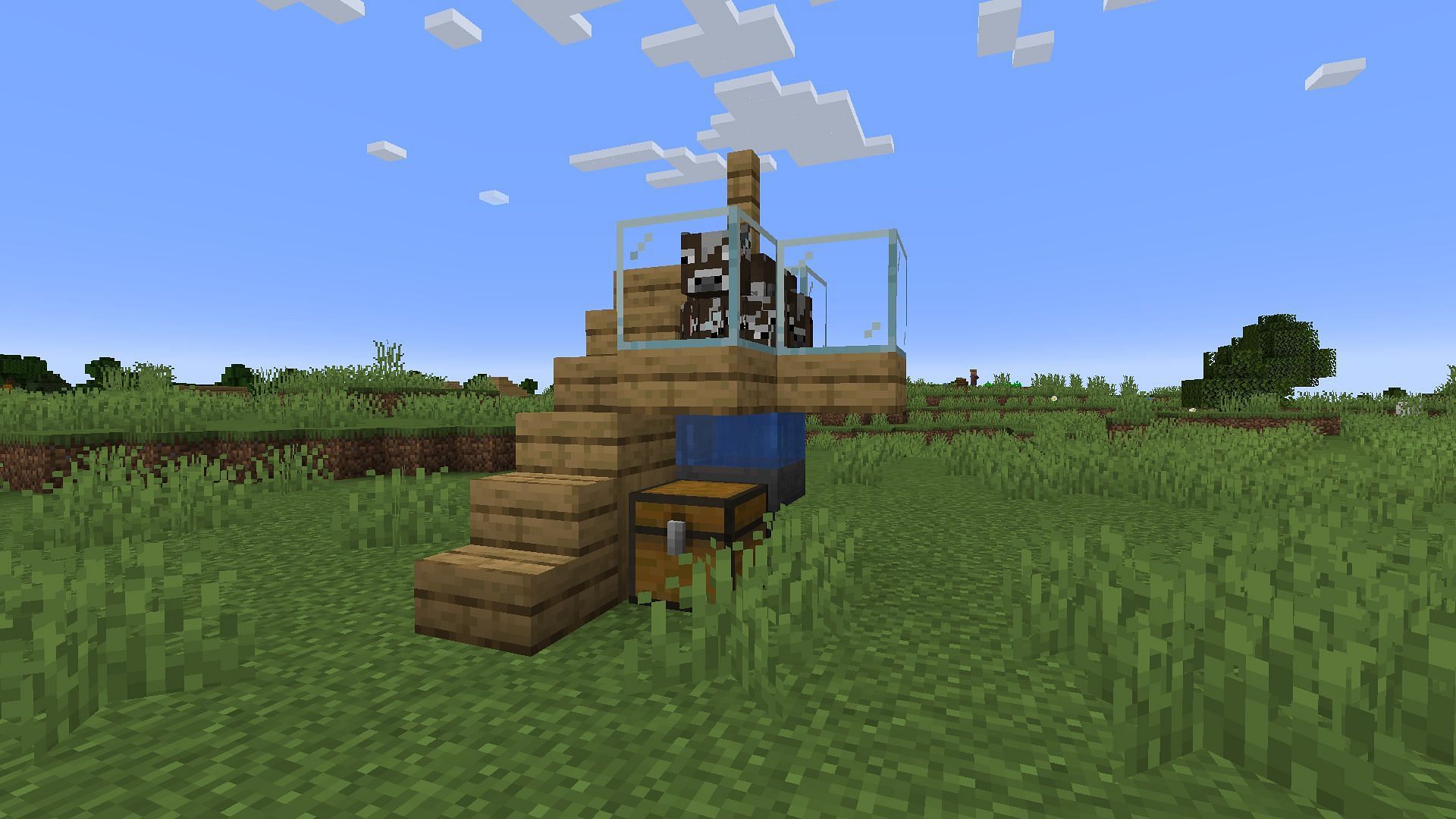 A basic semi-auto cow farm design in Minecraft, also known as a cow crusher (Image via Mojang)