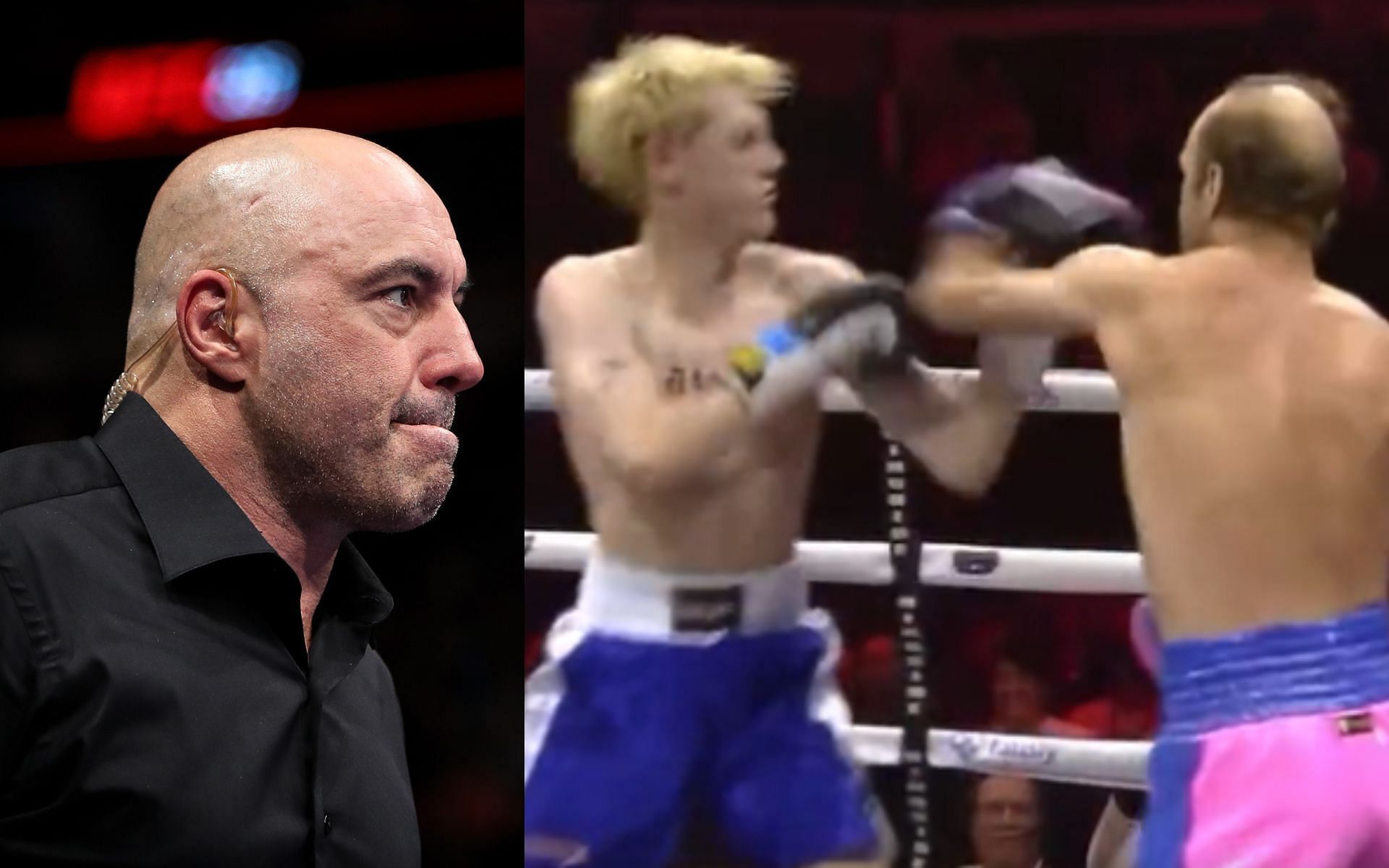 Joe Rogan (left) and the viral fight between &quot;father and son&quot; (right). [Images courtesy: left image from Getty Images and right image from Twitter @DanaExotic]