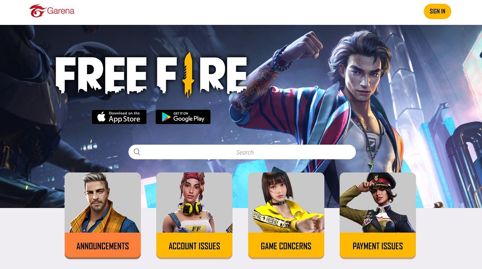 Free Fire MAX का हेल्प सेंटर (Image via Garena)