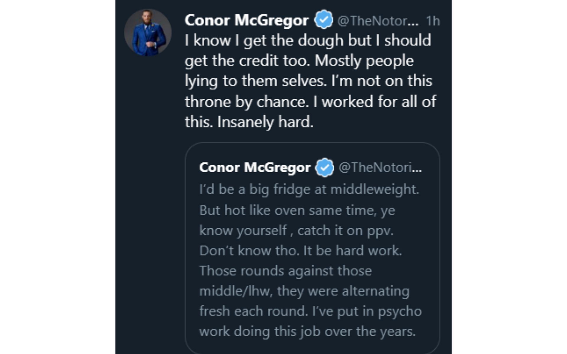 Conor McGregor demands credit for his hard work