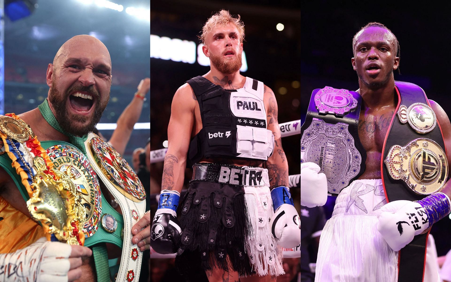 Tyson Fury (L), Jake Paul (R), and KSI (R).