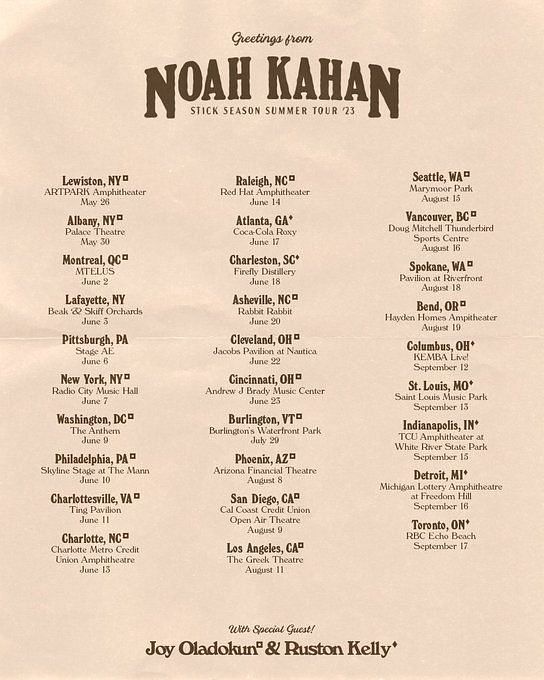 noah kahan tour ticket prices