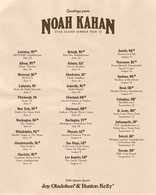 Noah Kahan Tour 2023 Tickets, where to buy, dates, venues and more