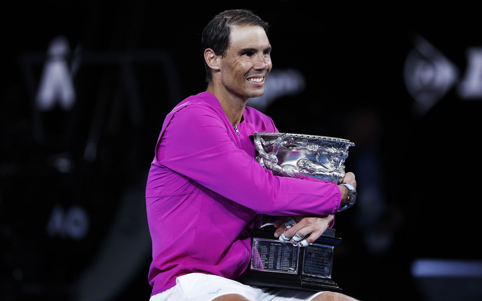 Rafael Nadal celebrates after winning the 2022 Australian Open.