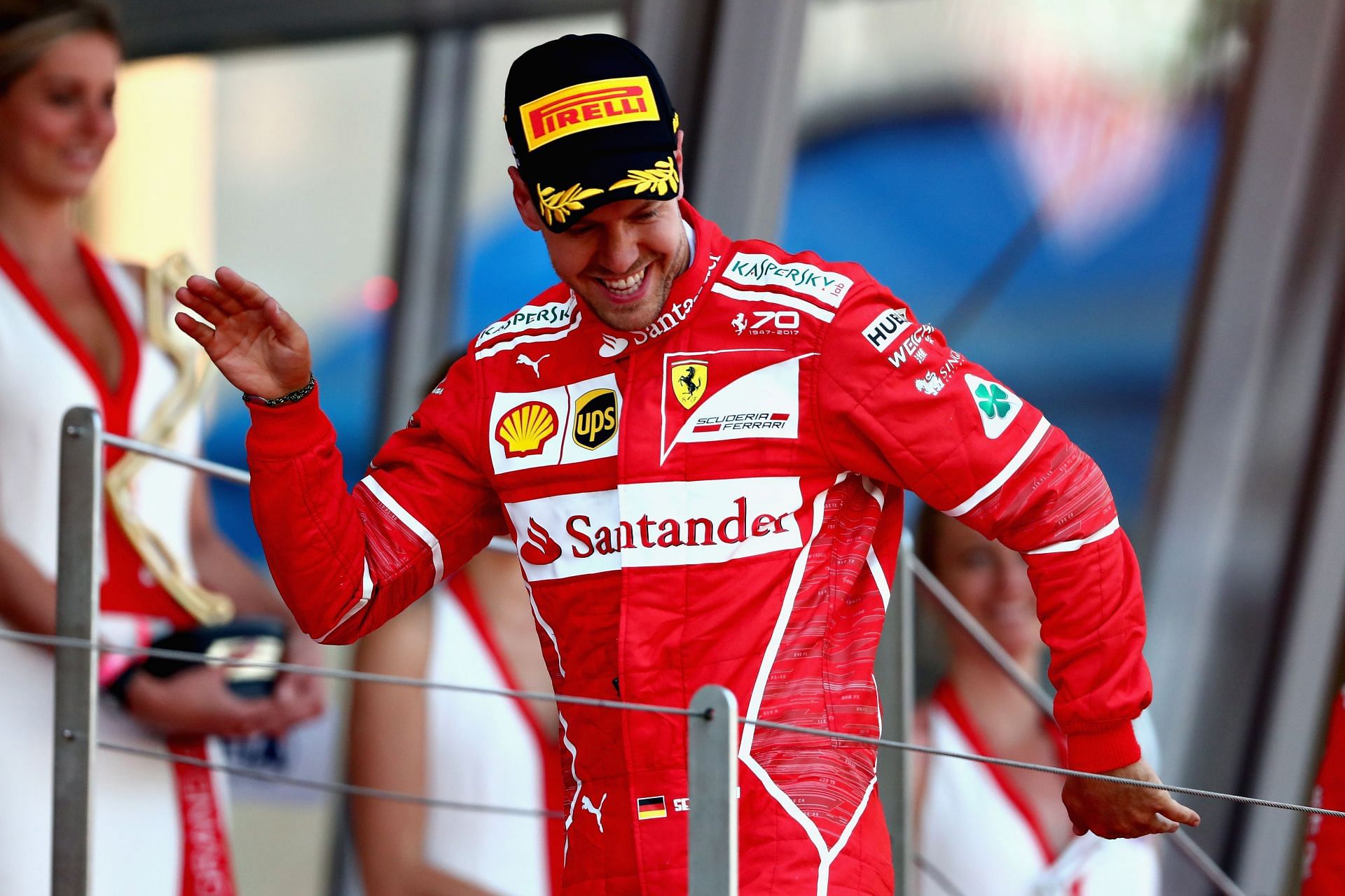 Vettel celebrates after winning the 2017 F1 Monaco Grand Prix