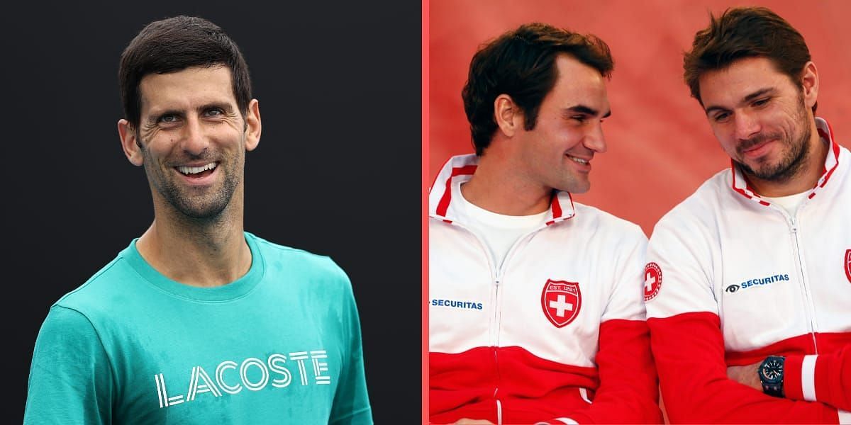 Novak Djokovic [left] tagged Swiss stars Federer and Wawrinka in his latest Instagram story.