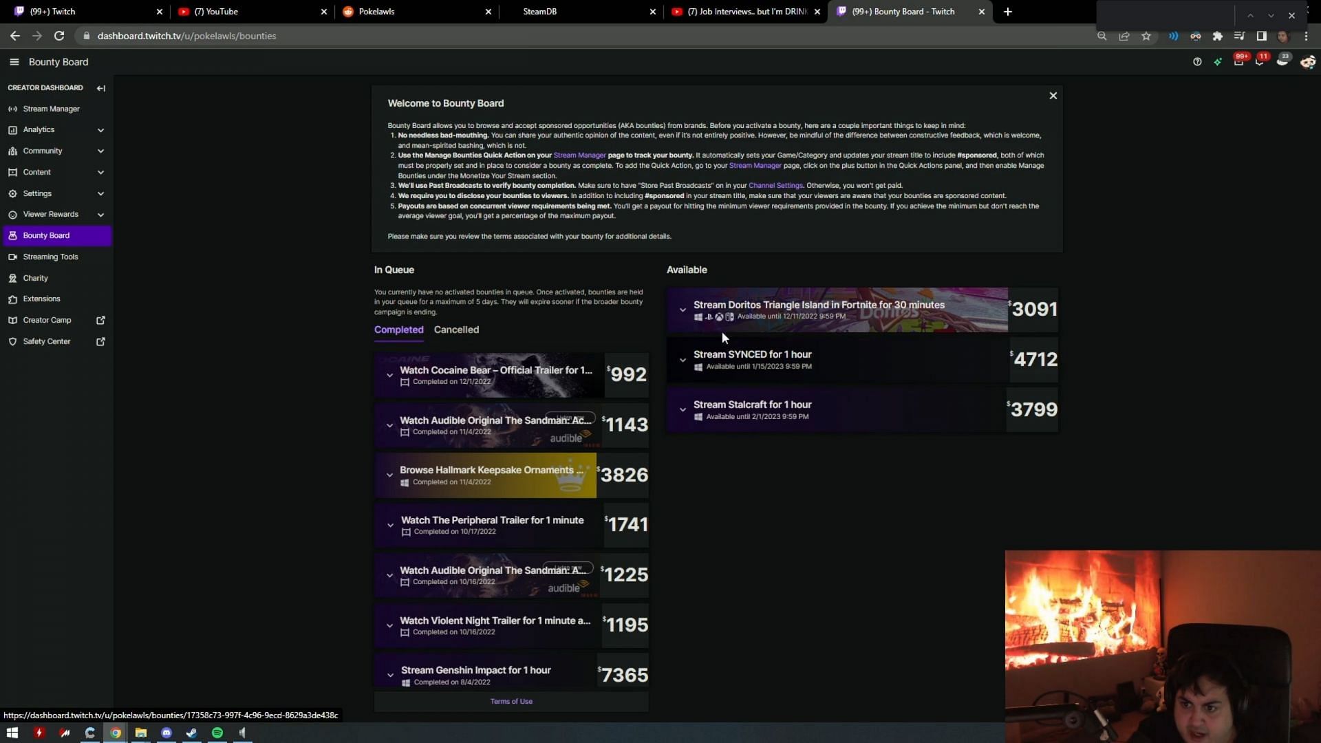 Screenshot of the streamer&#039;s Twitch Bounty board (Image via Twitch)