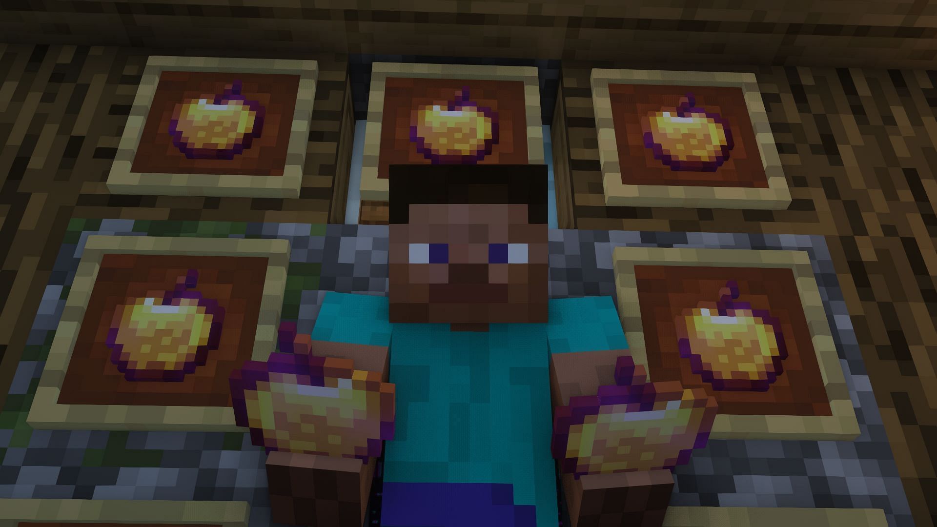 Steve with enchanted golden apples (Image via Mojang)