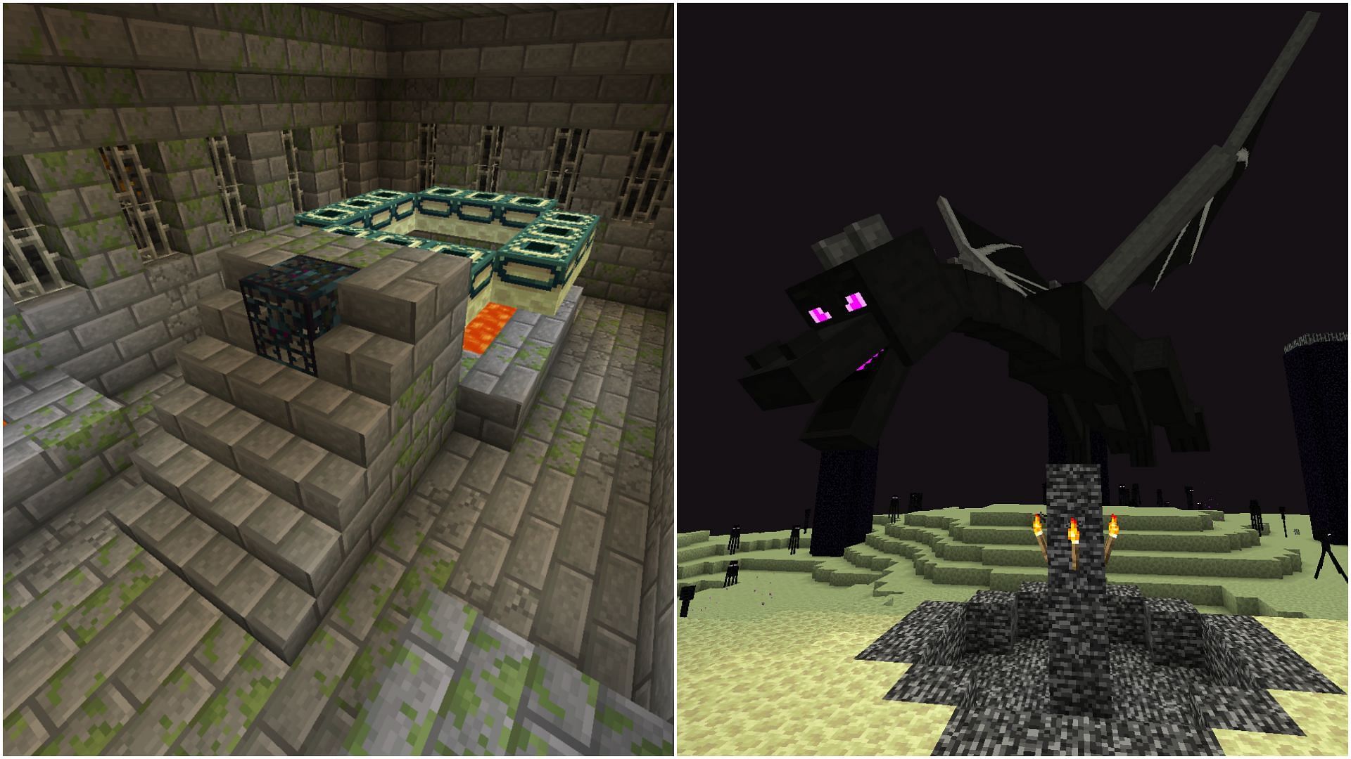 Players must find a stronghold to enter the End realm and fight Ender Dragon in Minecraft (Image via Sportskeeda)