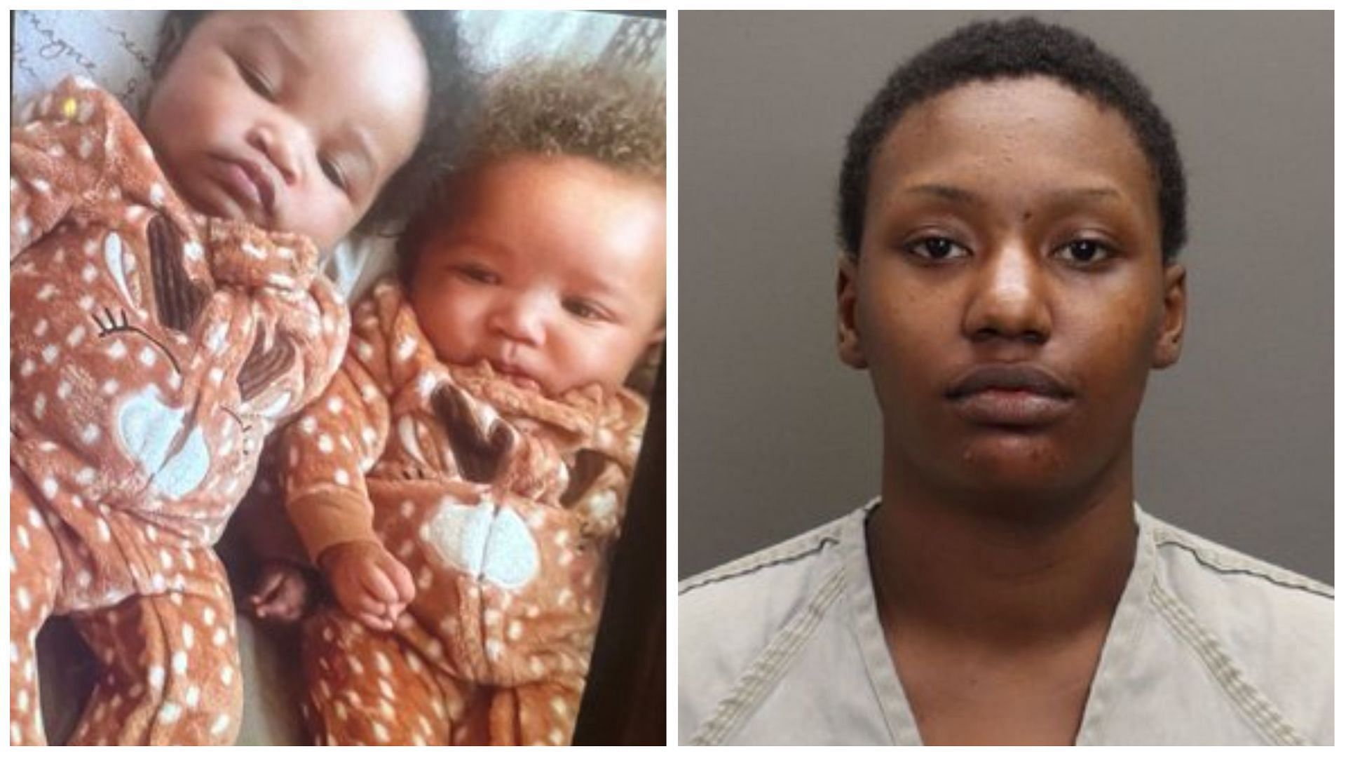 Nalah Jackson (right) stole a car and drove off with Thomas twins (left) in it, (Images via @VLyonsTV/Twitter)