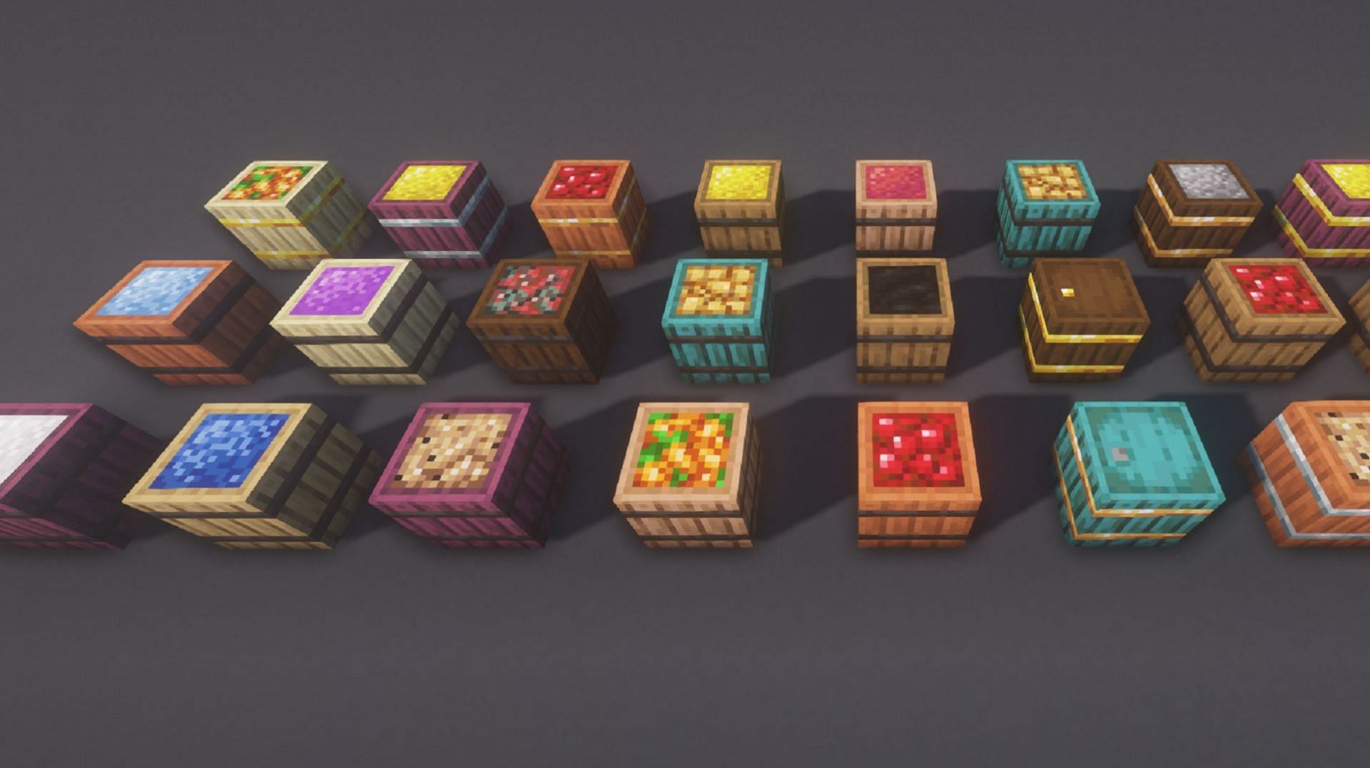 Custom barrel textures in Minecraft thanks to xali&#039;s Enhanced Vanilla pack (Image via xalixilax/CurseForge)