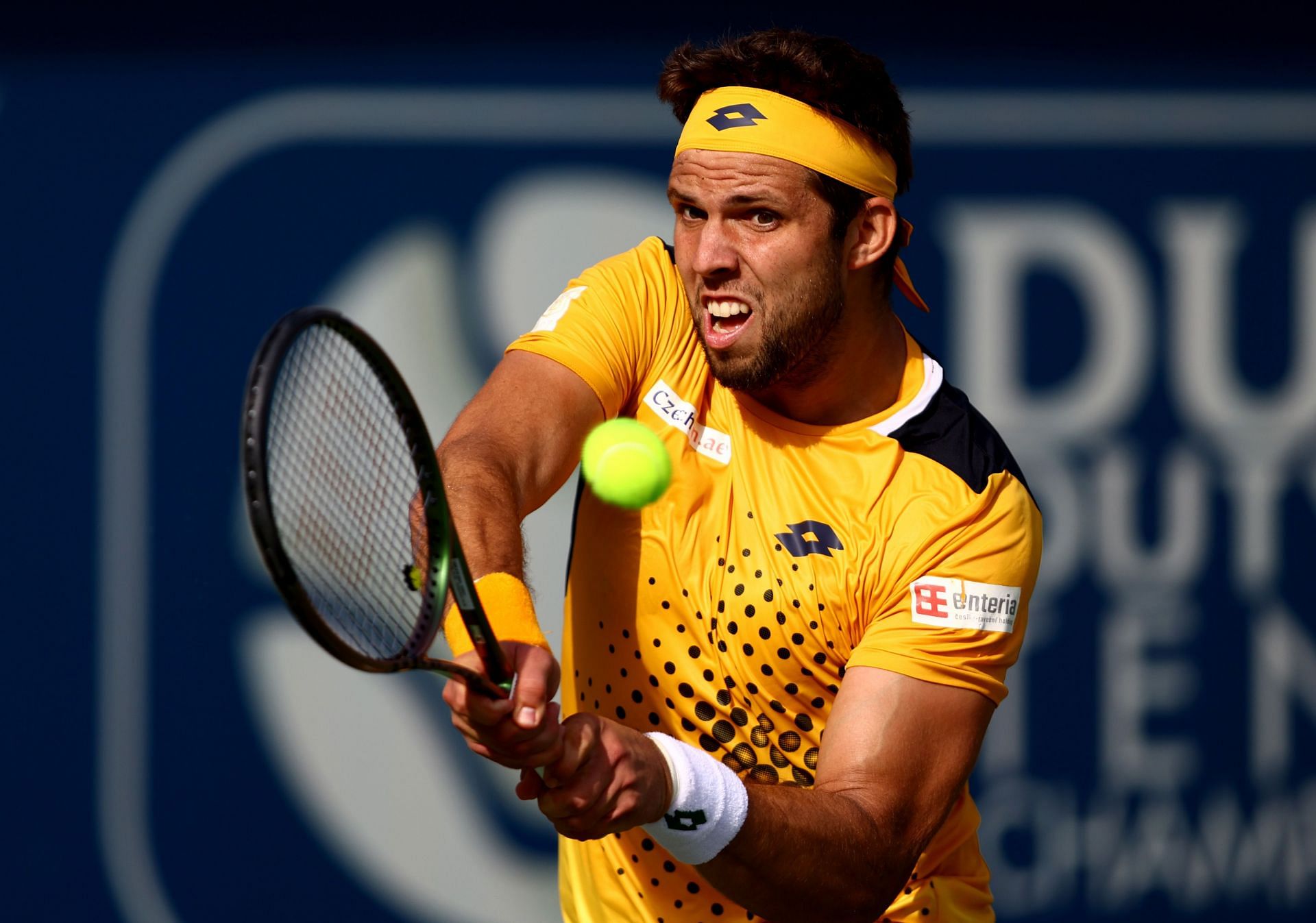 Jiri Vesely in action at the Dubai Duty Free Tennis Championships