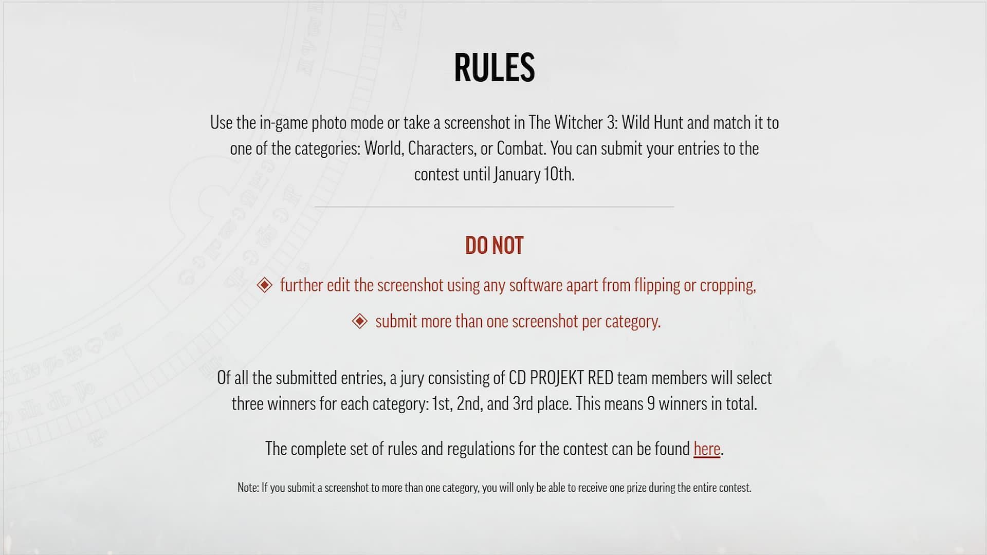 Rules of The Witcher 3 Screenshot contest (Image via CD Projekt Red)