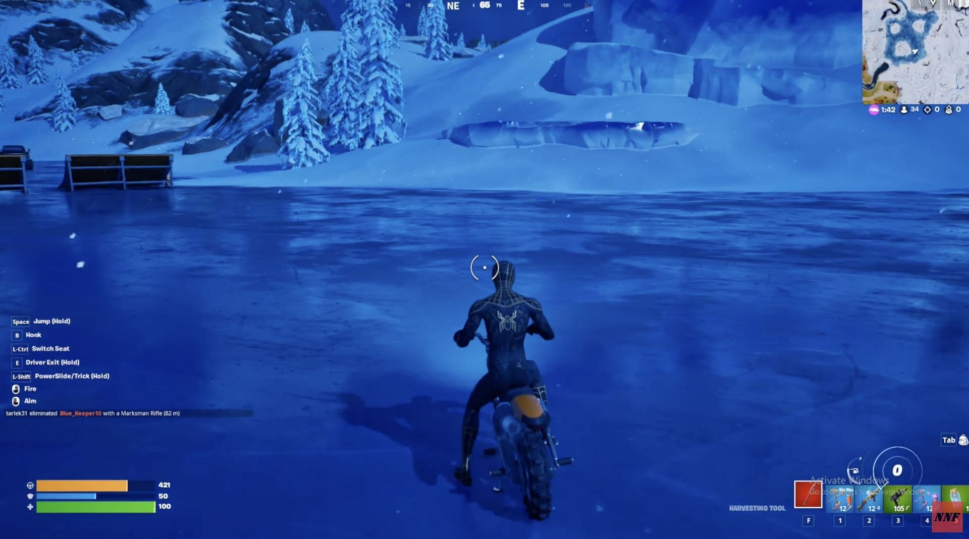 The ice is a good place to perform tricks (Image via NOOB NOOB FRUIT on YouTube)