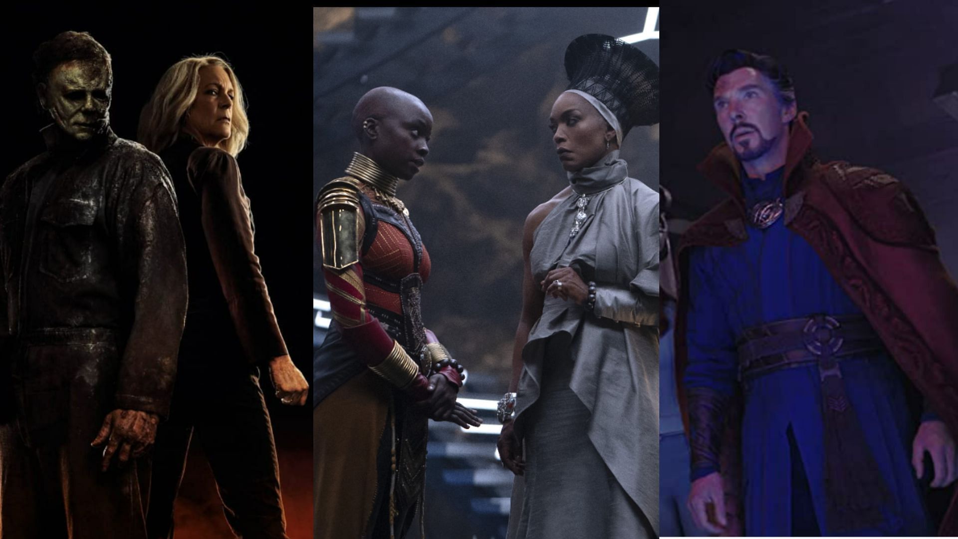 Stills from Halloween Ends, Black Panther: Wakanda Forever and Doctor Strange in the Multiverse of Madness (Images Via IMDb)