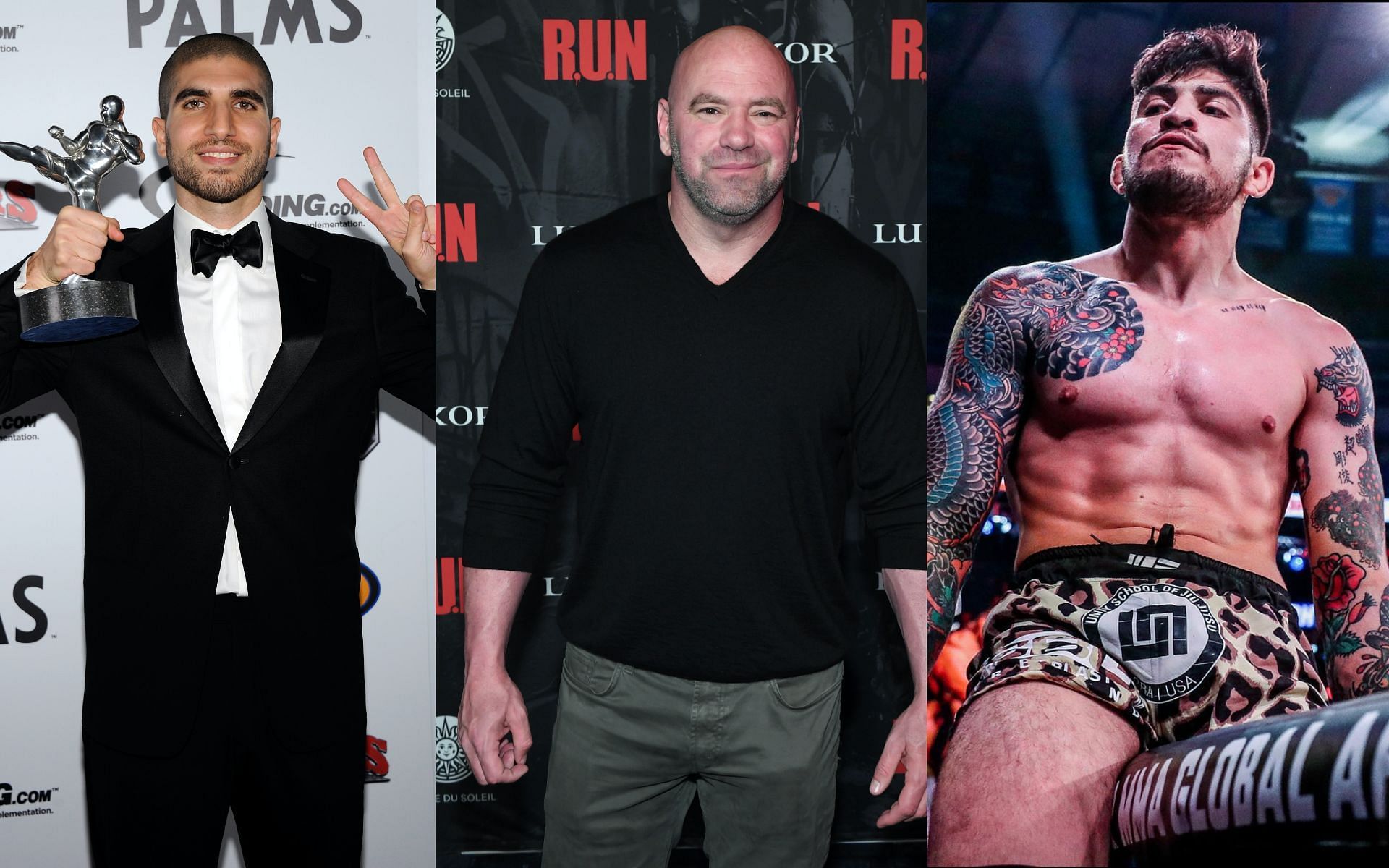 From the left to right- Ariel Helwani, Dana White and Dillon Danis [Image Courtesy: Getty Images and @dillondanis on Instagram] 