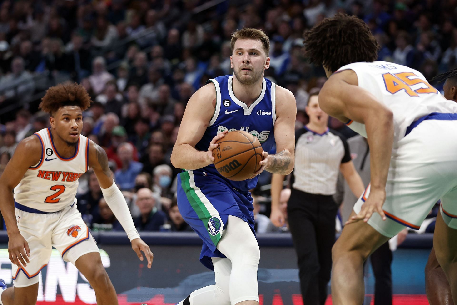 Luka Doncic of the Dallas Mavericks against the New York Knicks