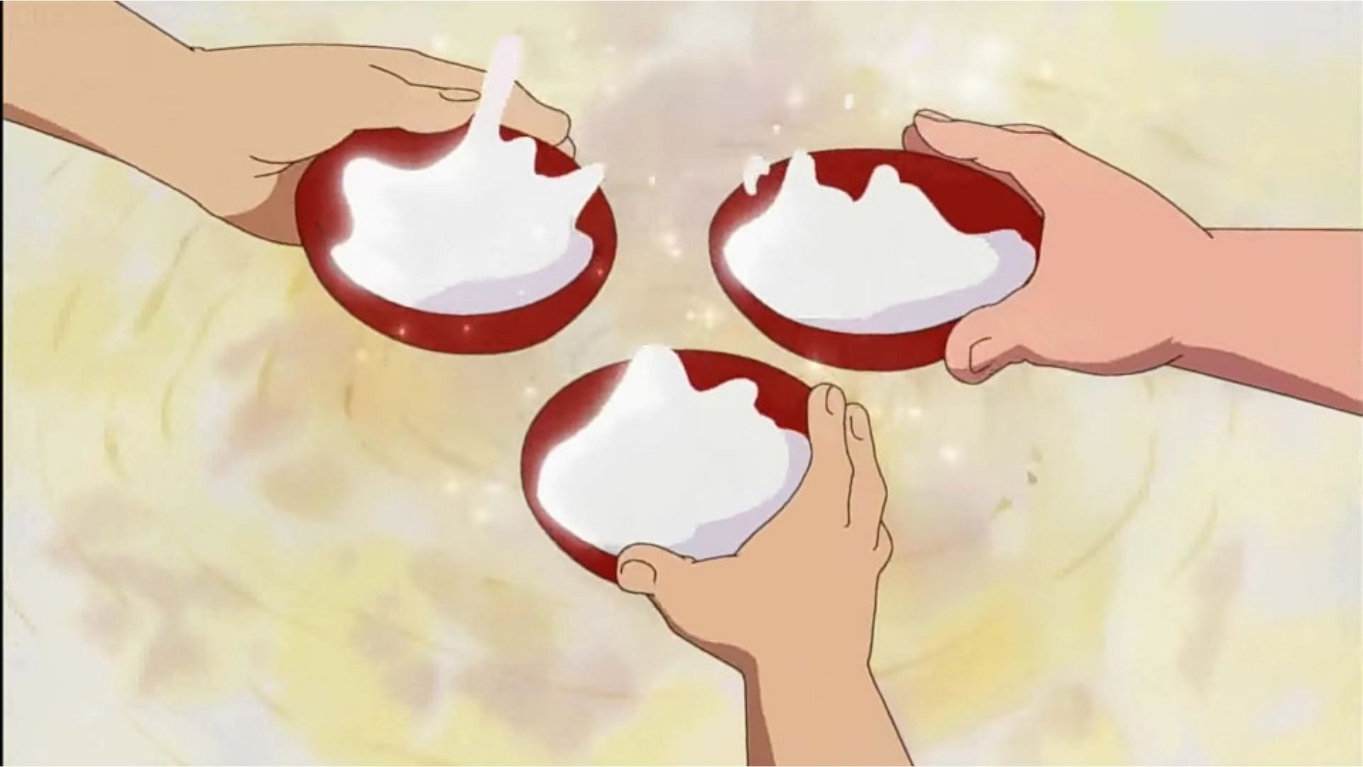 Luffy, Ace, and Sabo drinking sake (Image via Toei)