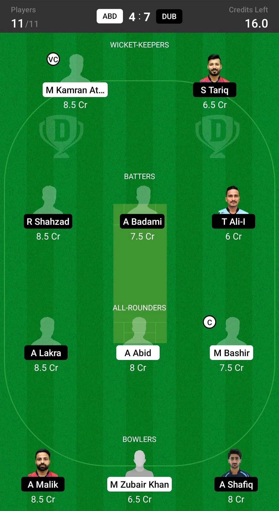 Dubai vs Team Abu Dhabi Emirates D20 2022 Dream 11 Fantasy suggestion #2